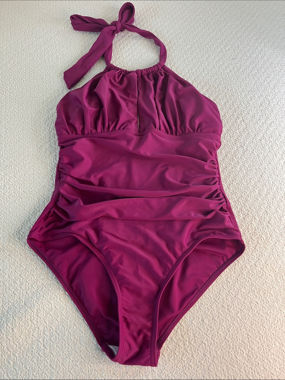 B2 PRITY Women's  Halter One-Piece Swimsuit bright magenta wine front ruching SM